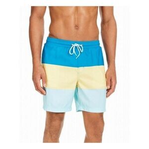 CLUBROOM Mens Yellow Drawstring Lined Color Block Classic Fit Swim Trunks XXL